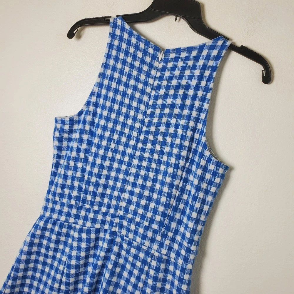 Ann Taylor Blue & White Gingham Check Sleeveless Sheath Dress Size 2 Tall Summer